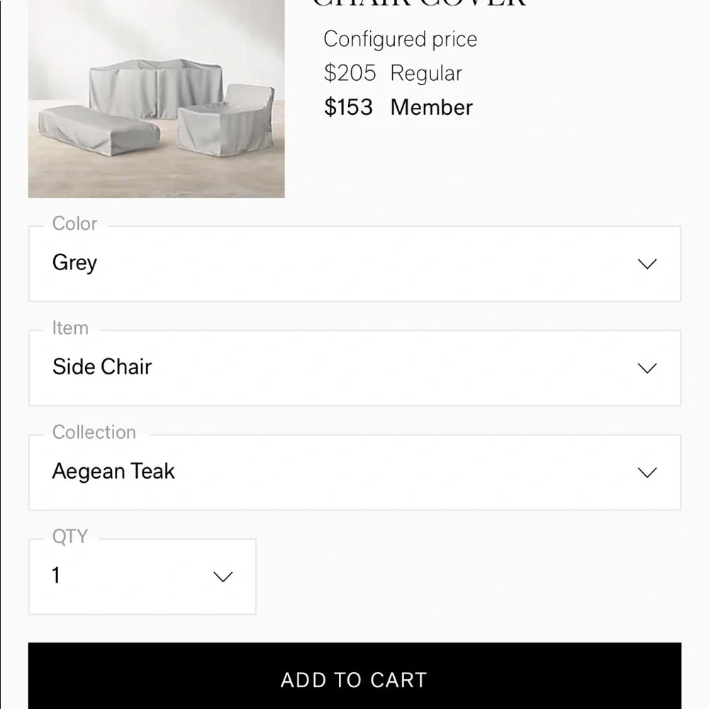 RH Aegean Teak Side Chair Cover Grey